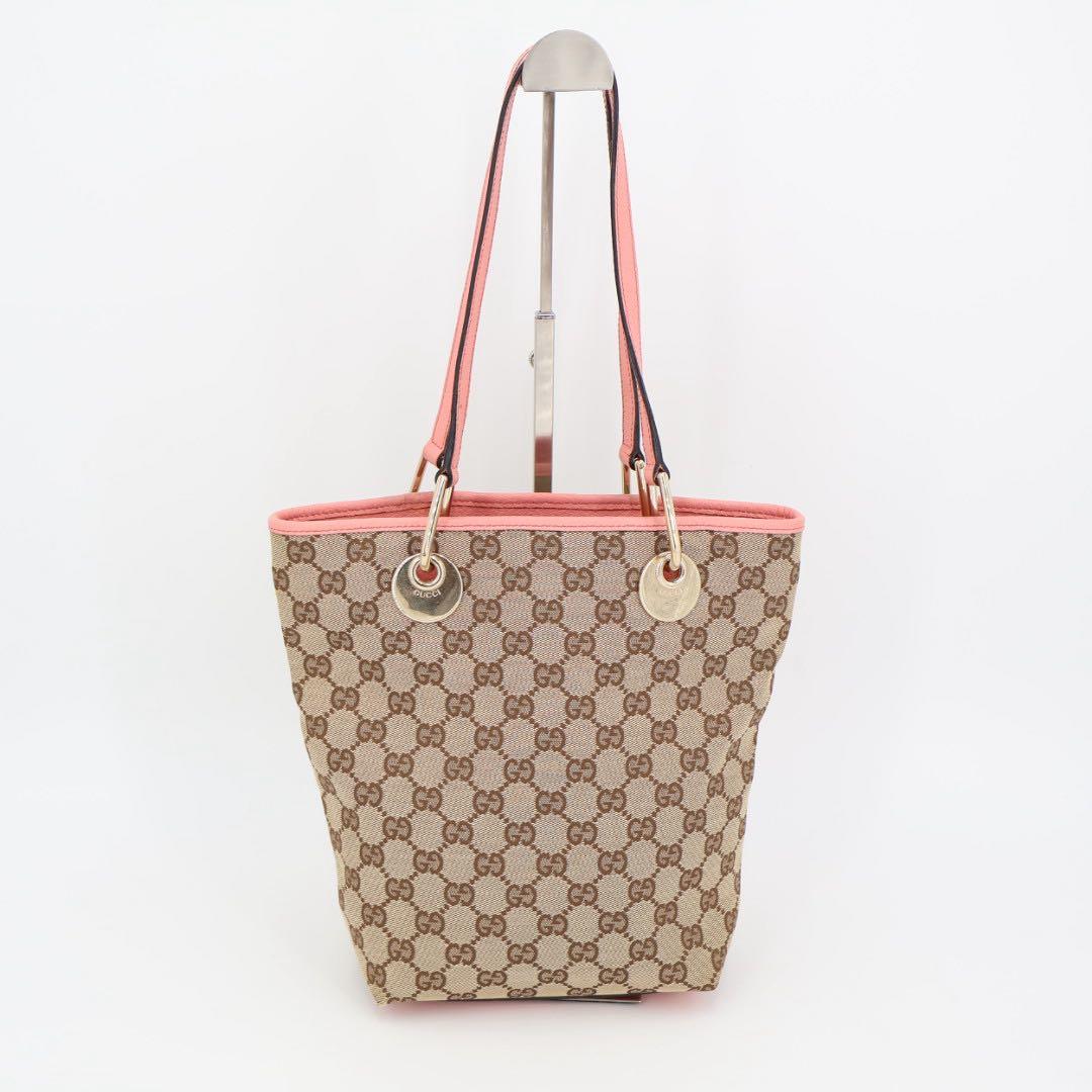 グッチ GUCCI GGキャンバス トートバッグ ショルダーバッグ ショルダートート レザー カーキベージュ ピンク 120840