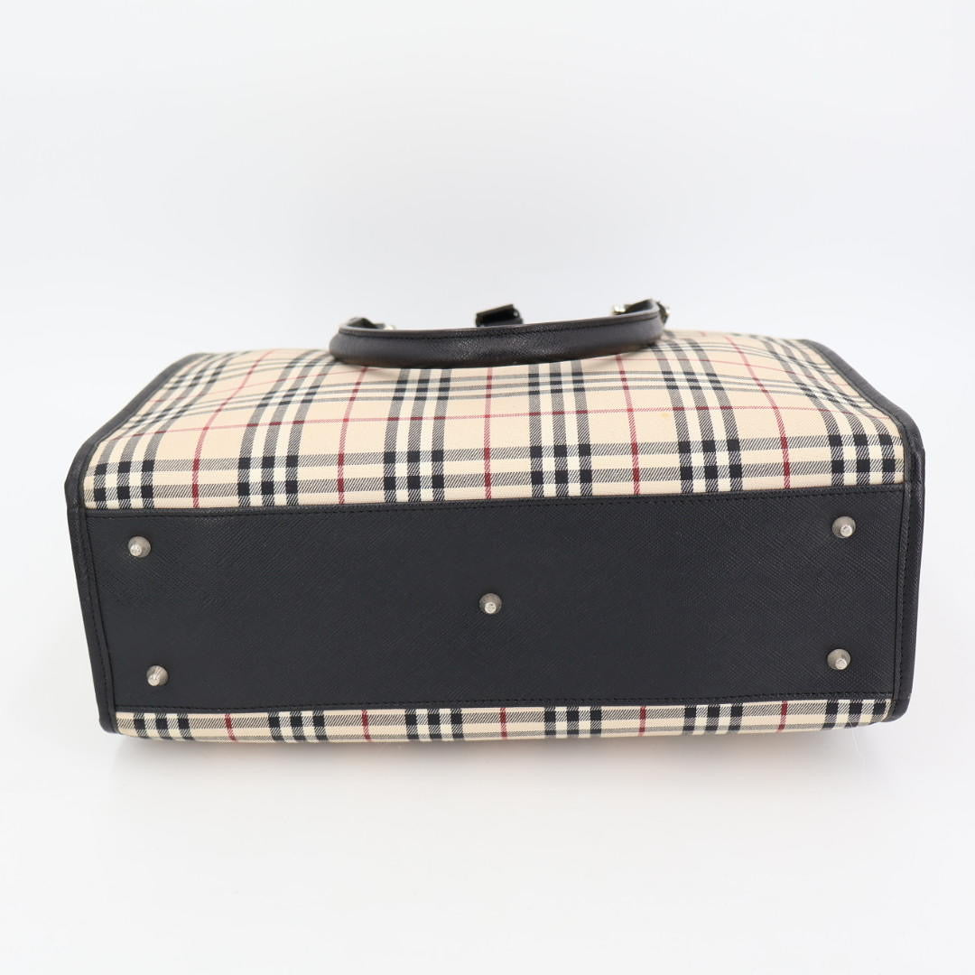 バーバリー BURBERRY ノバチェック トートバッグ ハンドバッグ キャンバス 型押しレザー ベージュ 赤 レッド ブラック 黒 ホワイト 白