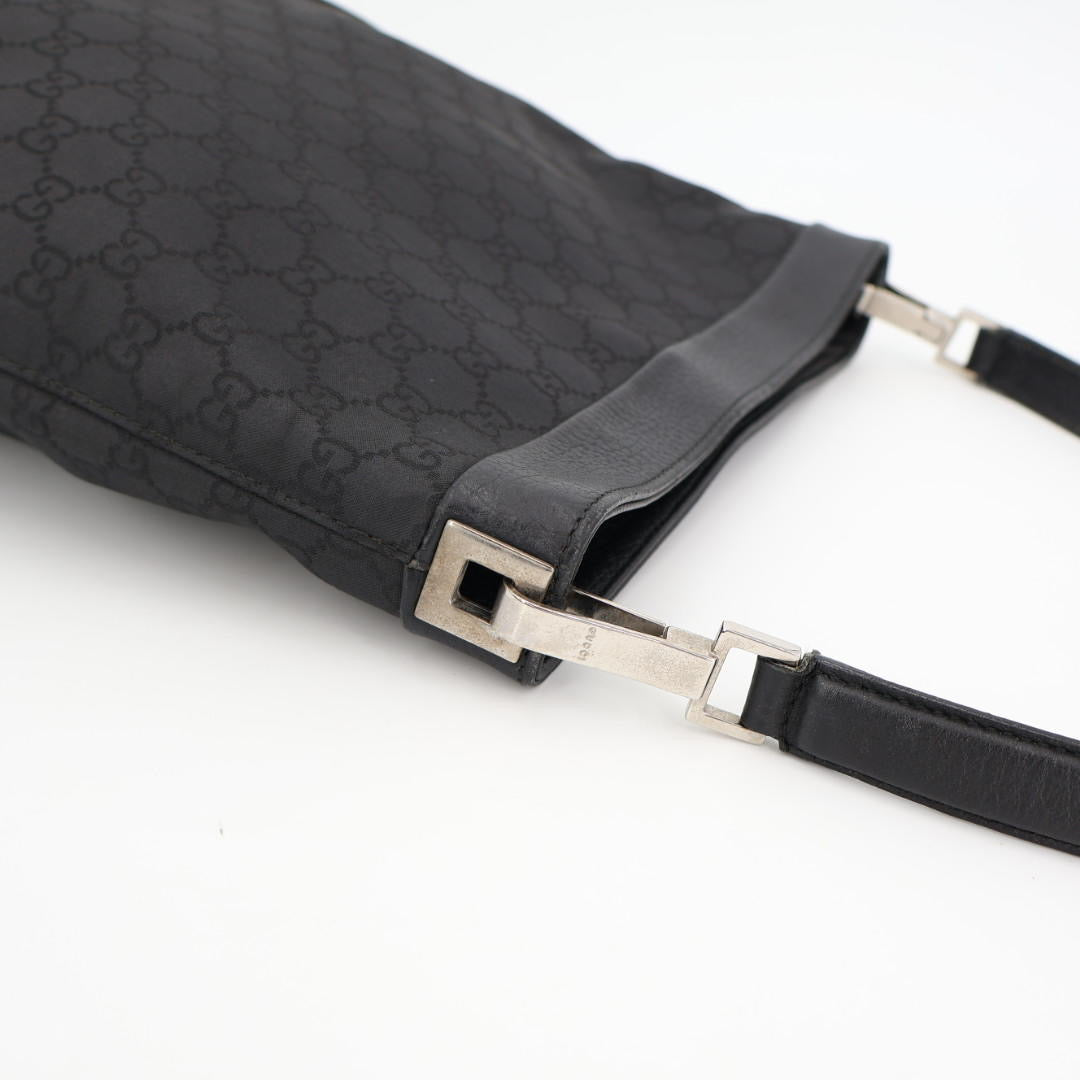 グッチ GUCCI ブラック GGキャンバス レザー ショルダーバッグ レディース