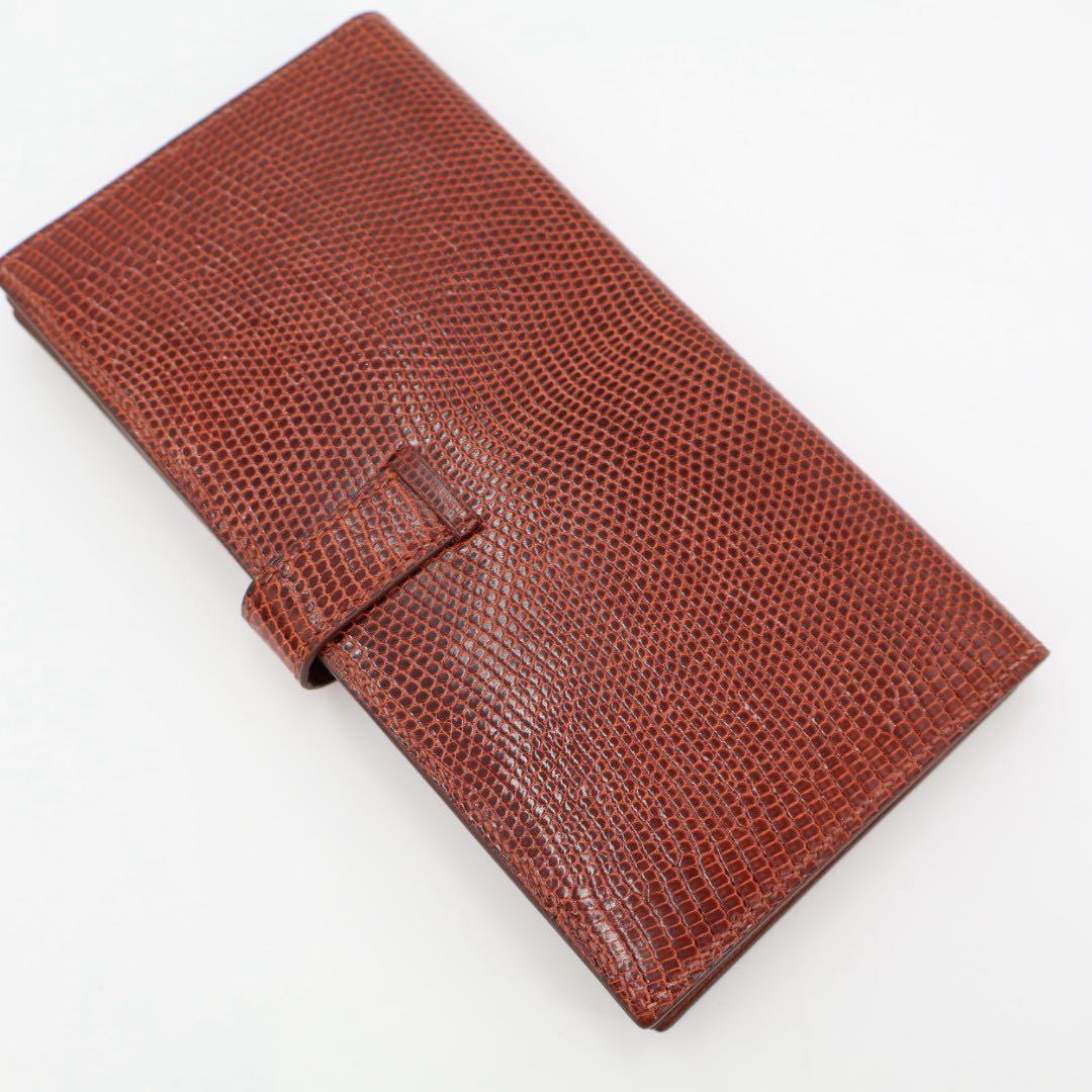 エルメス HERMES べアンスフレ 長財布 ボルドー リザード