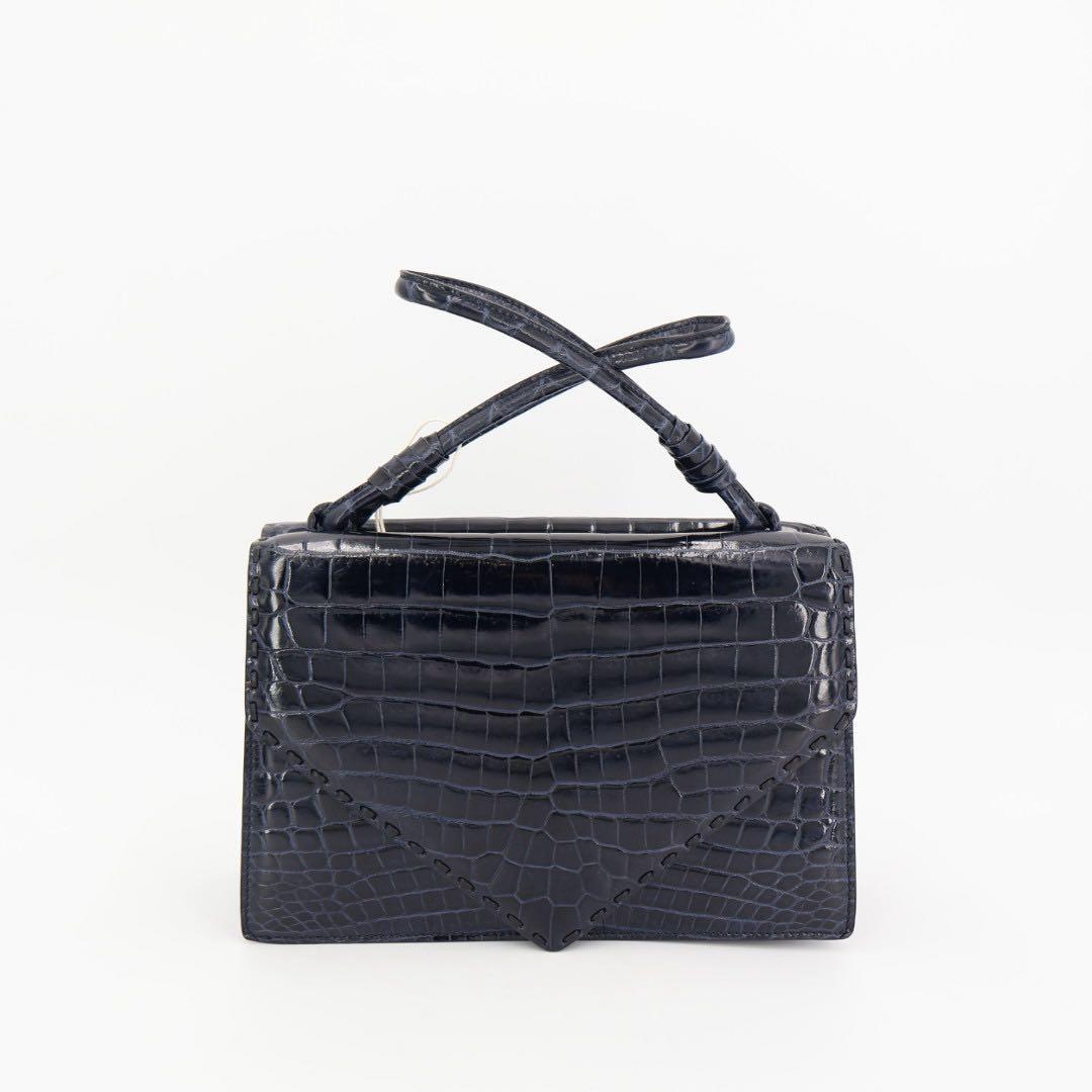 ボッテガ·ヴェネタBOTTEGA VENETA ハンドバック クロコバッグミニ ネイビー クロコダイル