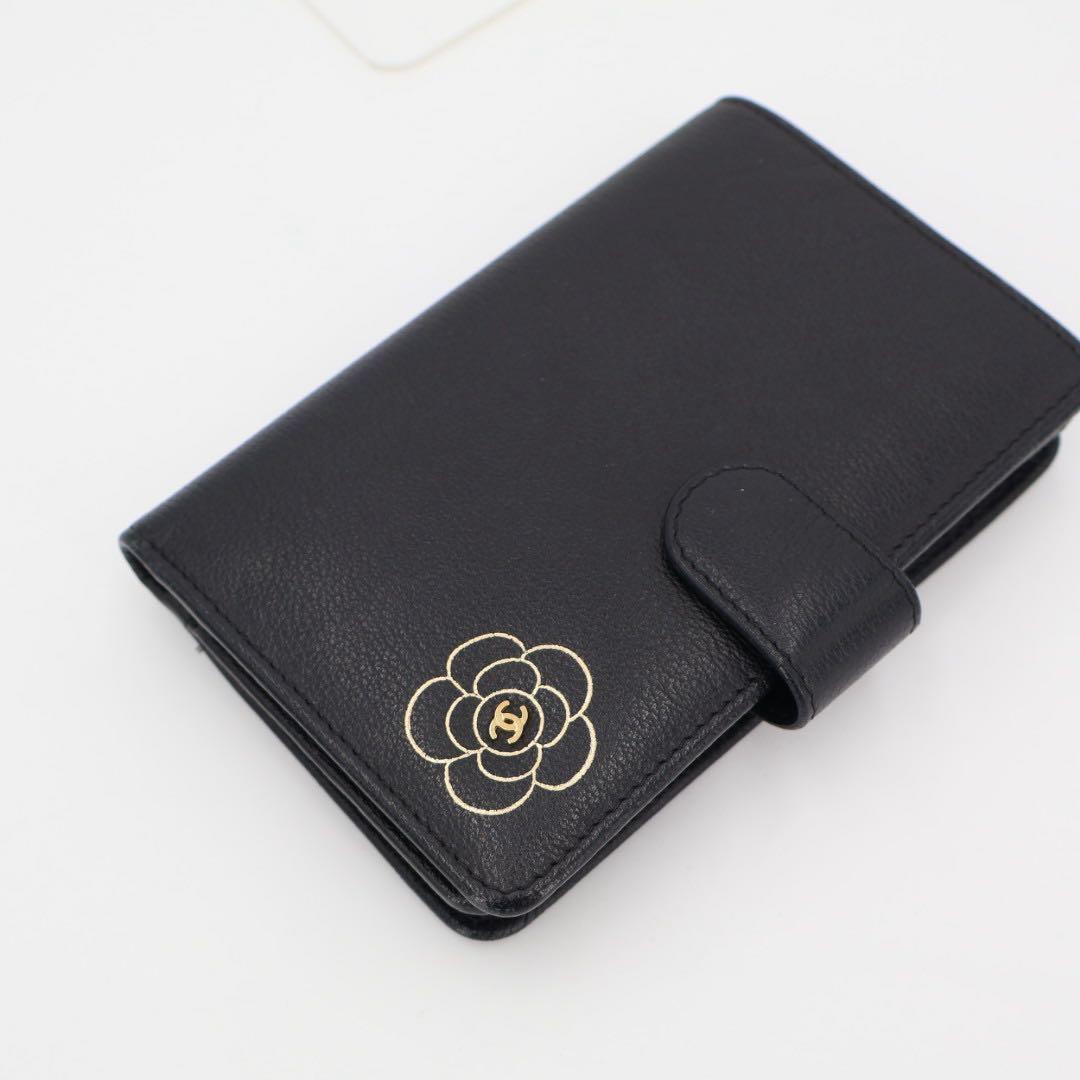 シャネル CHANEL カメリア 二つ折り財布 レザー ブラック