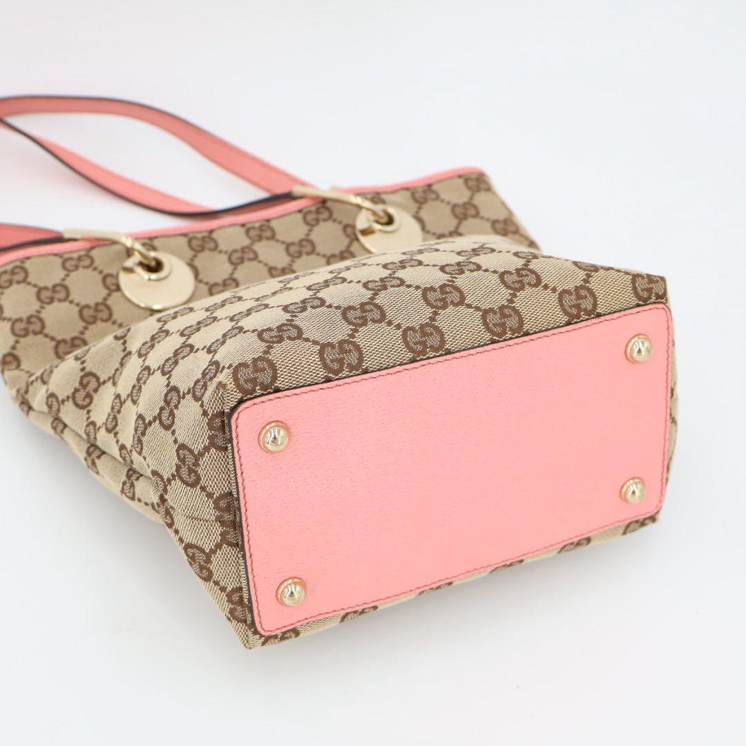 グッチ GUCCI GGキャンバス トートバッグ ショルダーバッグ ショルダートート レザー カーキベージュ ピンク 120840