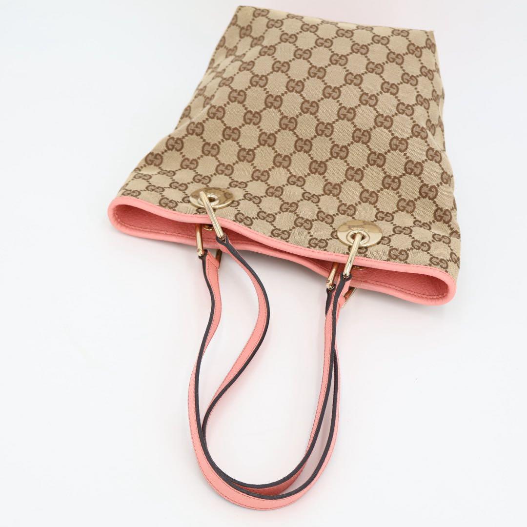 グッチ GUCCI GGキャンバス トートバッグ ショルダーバッグ ショルダートート レザー カーキベージュ ピンク 120840