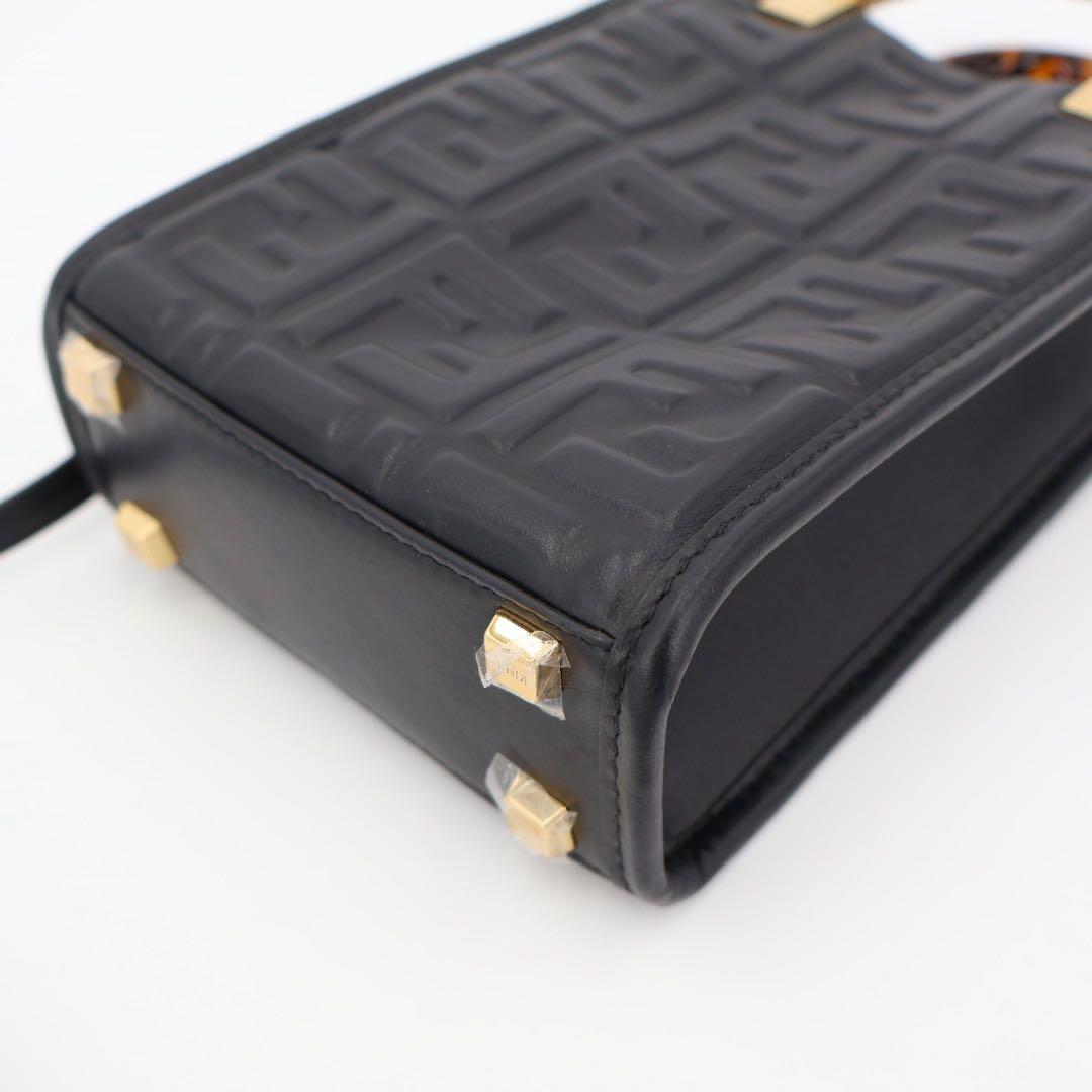 フェンディ Fendi ズッカ サンシャイン ショッパースモール レザー 2WAYハンドバッグ ブラック