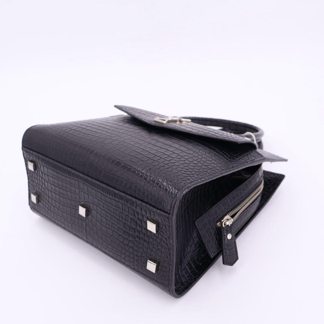 サンローラン Saint Laurent アップタウン スモール ハンドバッグ 2way ショルダー 肩掛け 斜め掛け トート クロコ型押し ブラック黒 シルバー金具