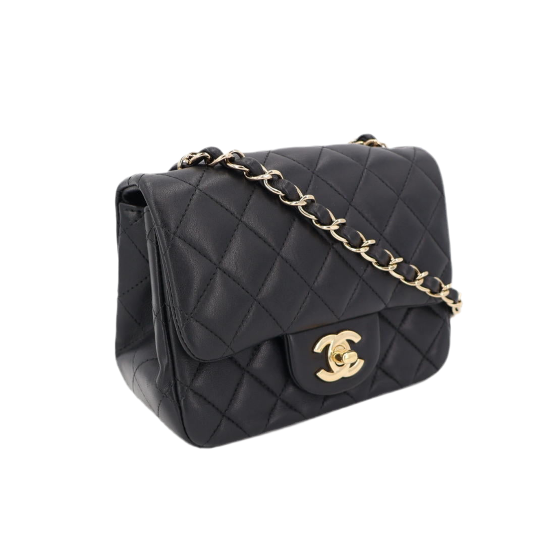 シャネル CHANEL ミニフラップバッグ チェーンショルダー 2019SS マトラッセ A35200 黒 ゴールド金具 ラムスキン レディース 美品