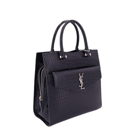 サンローラン Saint Laurent アップタウン スモール ハンドバッグ 2way ショルダー 肩掛け 斜め掛け トート クロコ型押し ブラック黒 シルバー金具
