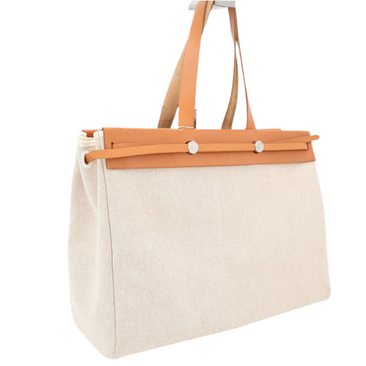 エルメス HERMES エールバッグ カバス GM ベージュ ブラウン □F刻印(2002年頃) ユニセックス キャンバス レザー トートバッグ