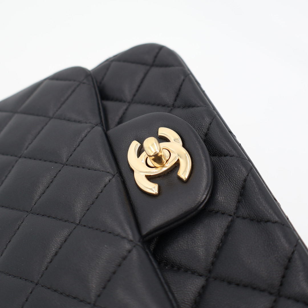 シャネル CHANEL ミニフラップバッグ チェーンショルダー 2019SS マトラッセ A35200 黒 ゴールド金具 ラムスキン レディース 美品