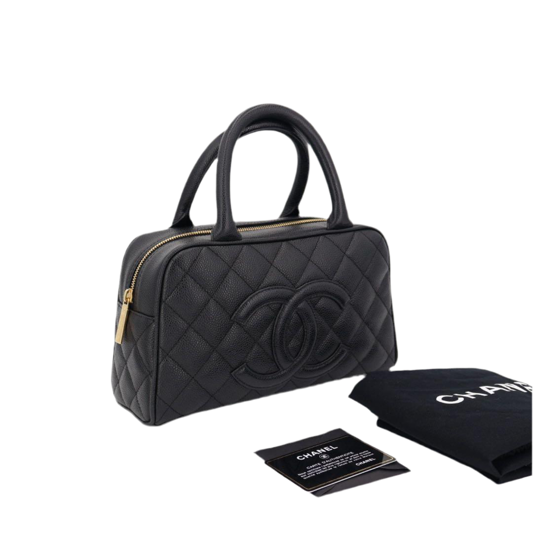 シャネル CHANEL マトラッセ　ココマーク　ミニボストン　キャビアスキン　ブラック