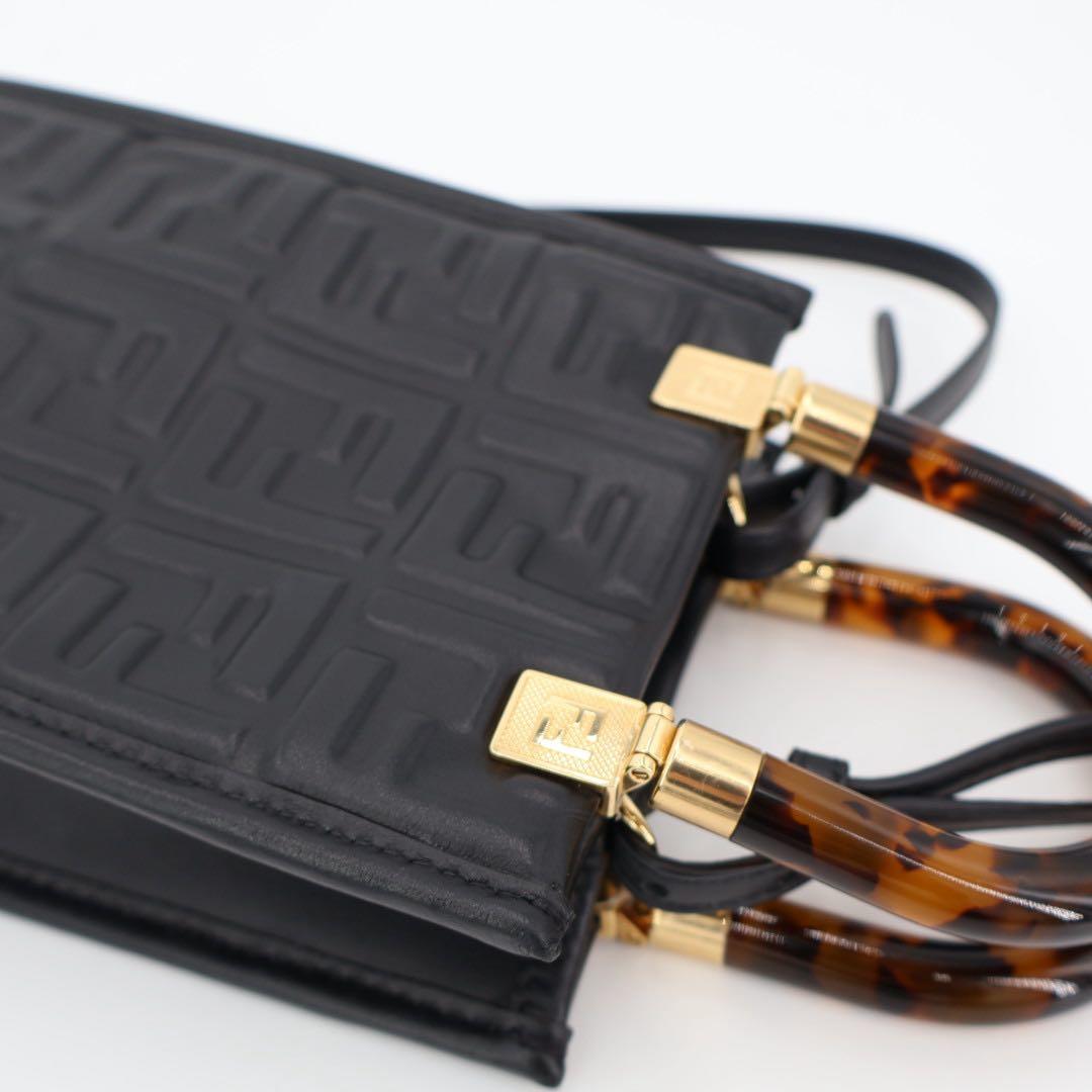 フェンディ Fendi ズッカ サンシャイン ショッパースモール レザー 2WAYハンドバッグ ブラック