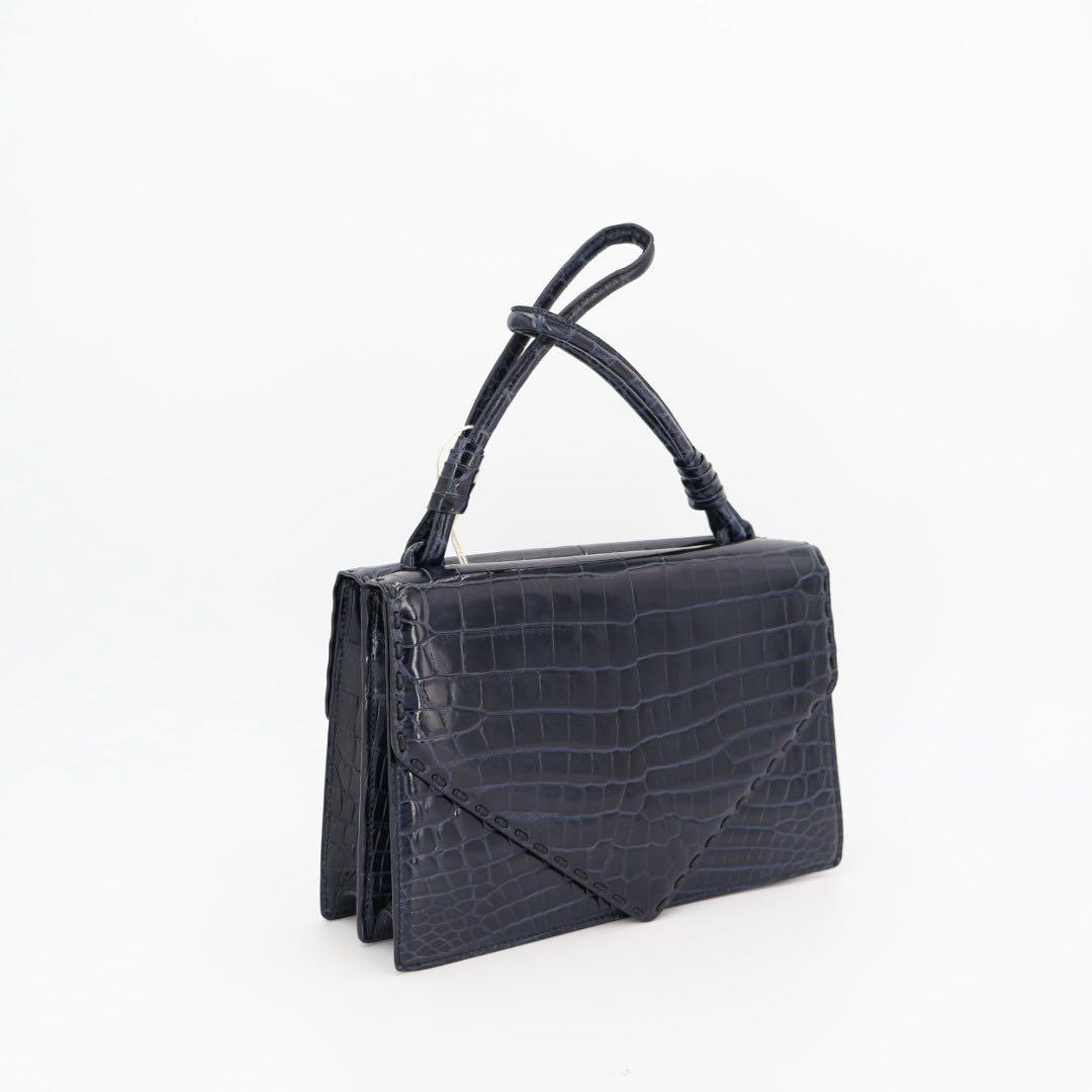 ボッテガ·ヴェネタBOTTEGA VENETA ハンドバック クロコバッグミニ ネイビー クロコダイル