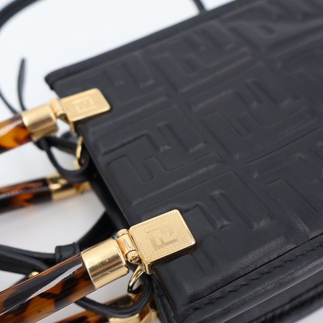 フェンディ Fendi ズッカ サンシャイン ショッパースモール レザー 2WAYハンドバッグ ブラック