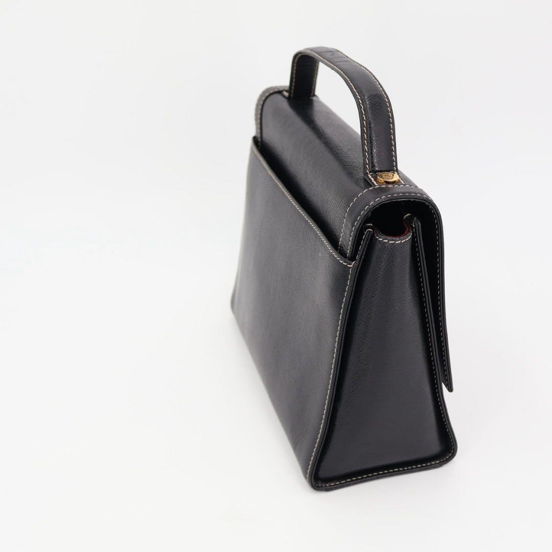 ロエベ LOEWE アナグラム ロゴ 型押し レザー 2way ハンドバッグ ショルダー ケリー型 ブラック 黒 ゴールド金具 ヴィンテージ