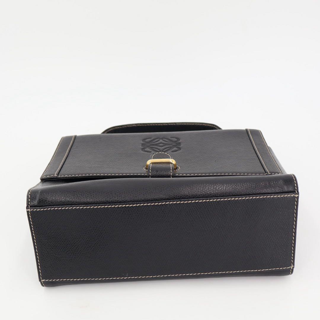 ロエベ LOEWE アナグラム ロゴ 型押し レザー 2way ハンドバッグ ショルダー ケリー型 ブラック 黒 ゴールド金具 ヴィンテージ
