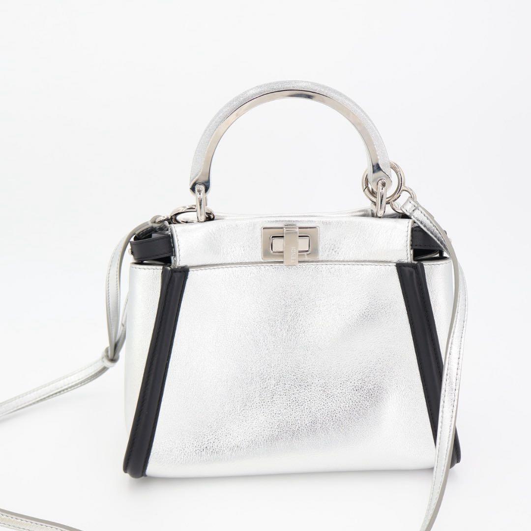 フェンディ Fendi ピーカブー アイコニック ハンドバッグ レザー シルバー ブラック 2WAY