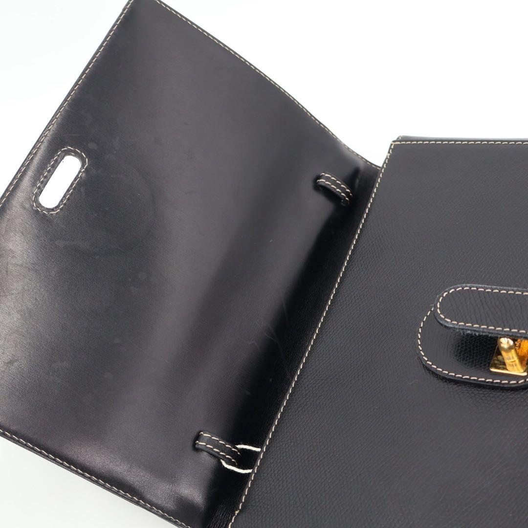 ロエベ LOEWE アナグラム ロゴ 型押し レザー 2way ハンドバッグ ショルダー ケリー型 ブラック 黒 ゴールド金具 ヴィンテージ