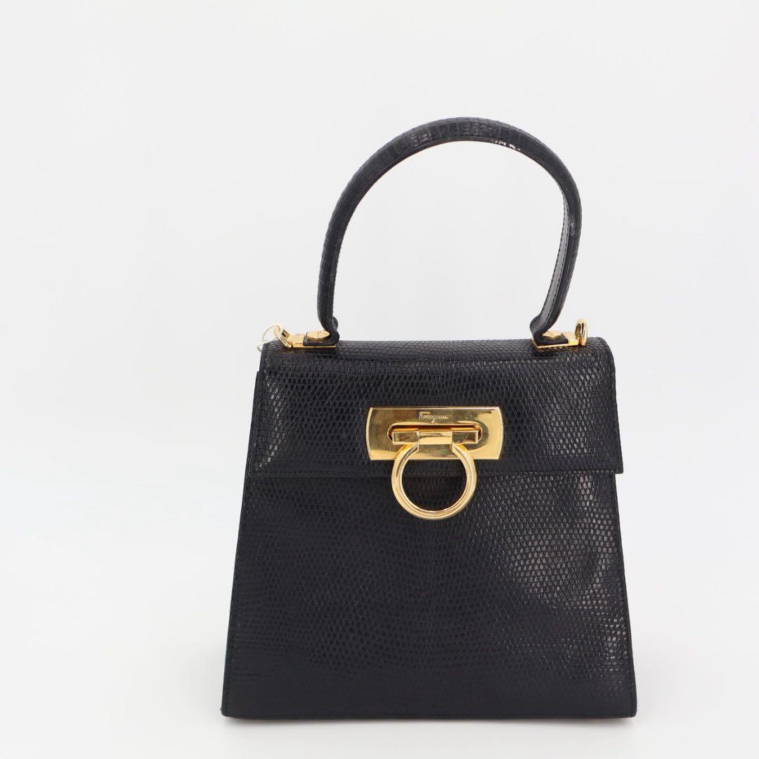 フェラガモ Ferragamo サルヴァトーレフェラガモ ガンチーニ リザード レザー 本革 2way ハンドバッグ