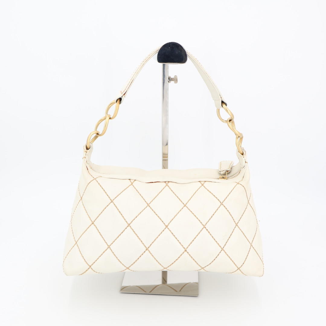 シャネル CHANEL ワイルドステッチ ココマーク ショルダーバッグ ワンショルダー チェーンショルダー レザー ベージュ ゴールド金具