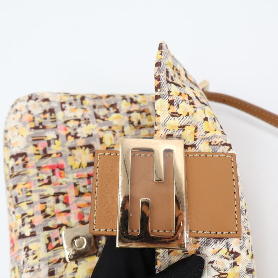 フェンディ FENDI マンマバケット ズッカ ショルダーバッグ 花柄 イエロー ブラウン キャンバス レザー