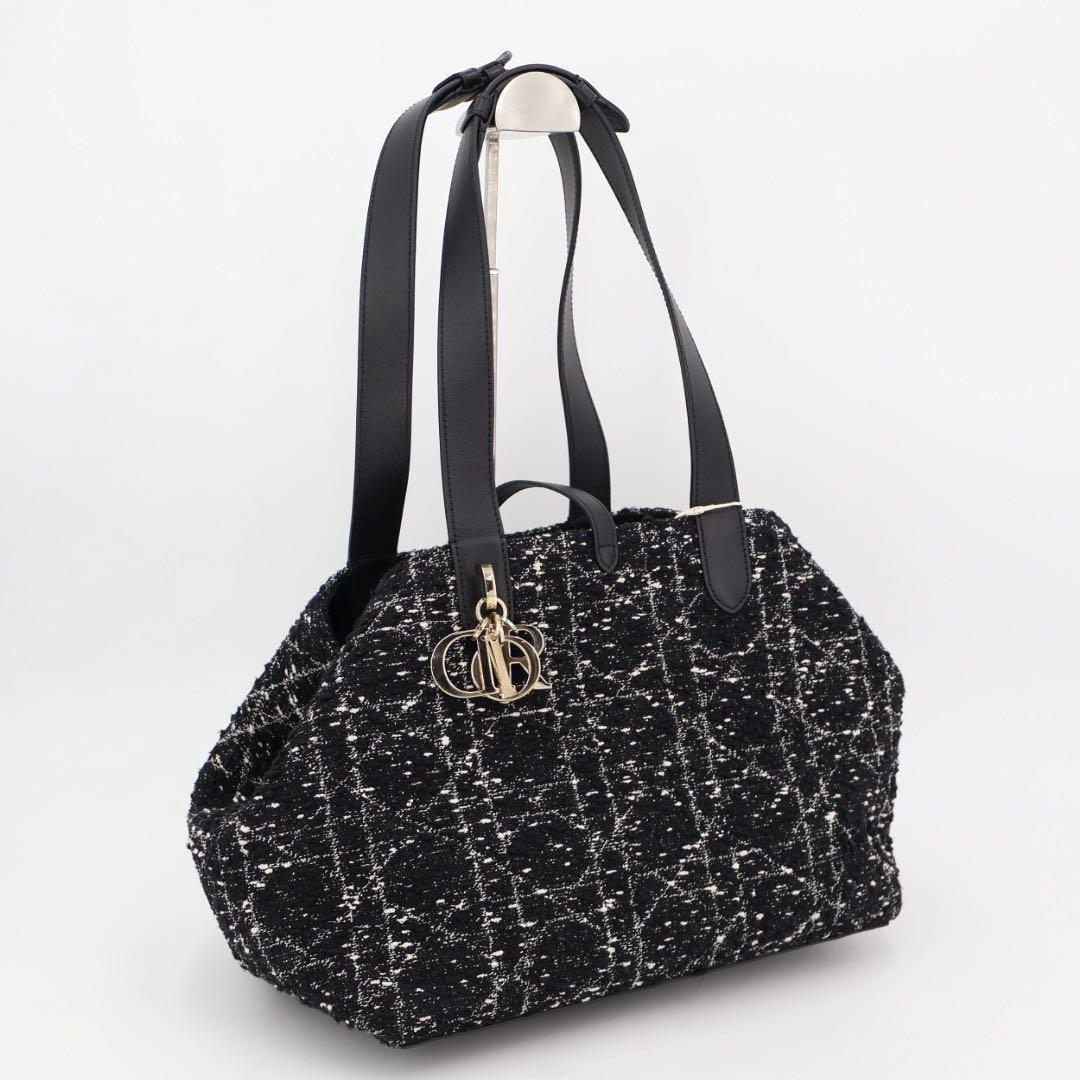 クリスチャンディオール Christian Dior ハンドバッグ カナージュ トゥジュール Toujours ミディアム ツイード M2821OTKV 2way 黒