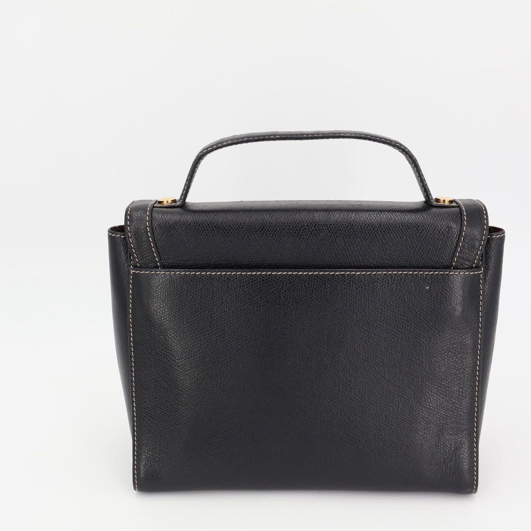 ロエベ LOEWE アナグラム ロゴ 型押し レザー 2way ハンドバッグ ショルダー ケリー型 ブラック 黒 ゴールド金具 ヴィンテージ