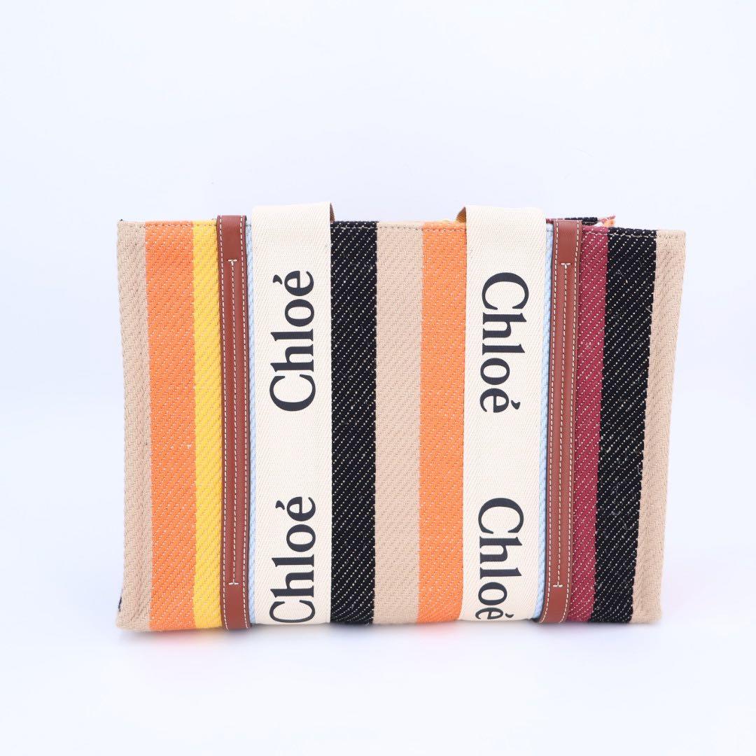クロエ Chloe レディース WOODY ウッディ ミディアム ストライプ トートバッグ
