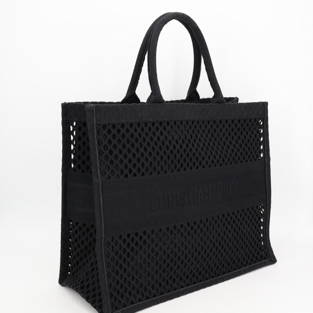 クリスチャンディオール Christian Dior ブックトート メッシュ ハンドバッグ トートバッグ キャンバス ブラック