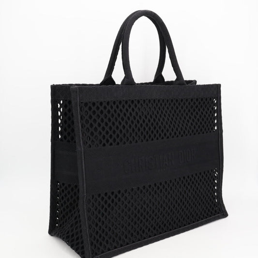 クリスチャンディオール Christian Dior ブックトート メッシュ ハンドバッグ トートバッグ キャンバス ブラック
