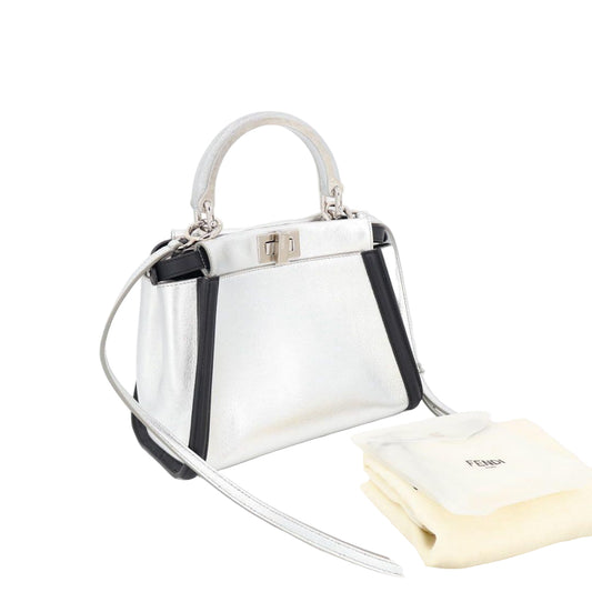 フェンディ Fendi ピーカブー アイコニック ハンドバッグ レザー シルバー ブラック 2WAY