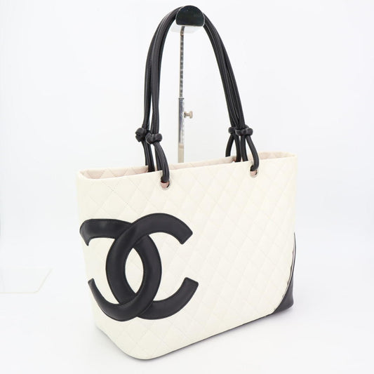 シャネル CHANEL カンボンライントートバッグ トートバッグ バッグ レザー レディース ホワイト系 / ブラック系 ホワイト ブラック