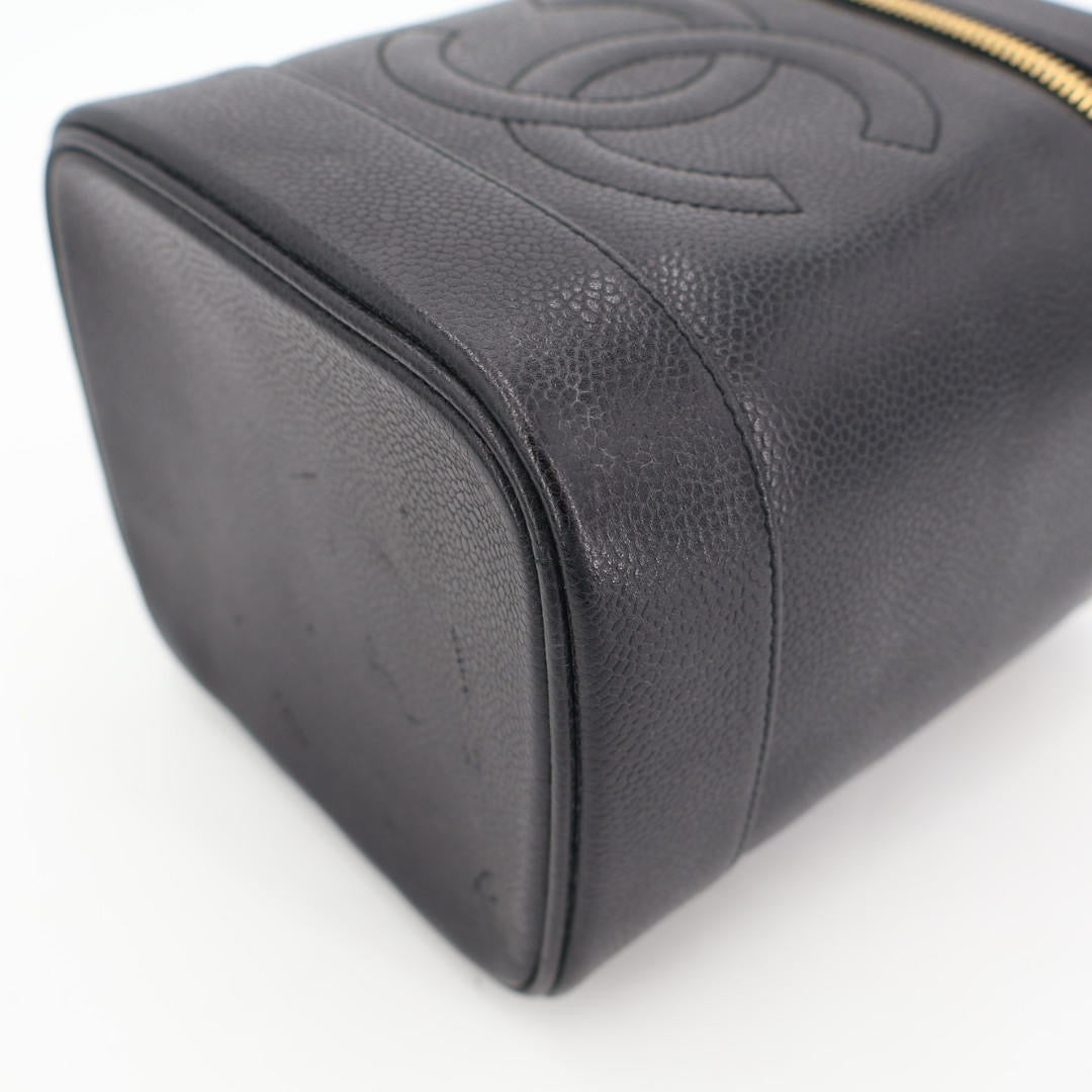 シャネル CHANEL ハンドバッグ バニティバッグ キャビアスキンレザー ブラック