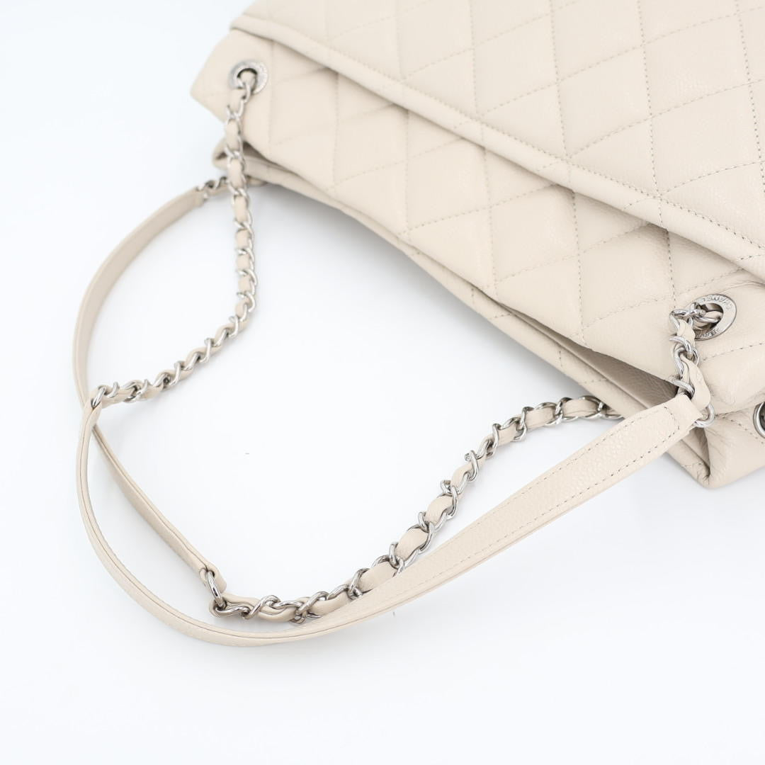 シャネル CHANEL チェーントートバッグ マトラッセ ココマーク グレーベージュ ソフトキャビアスキン