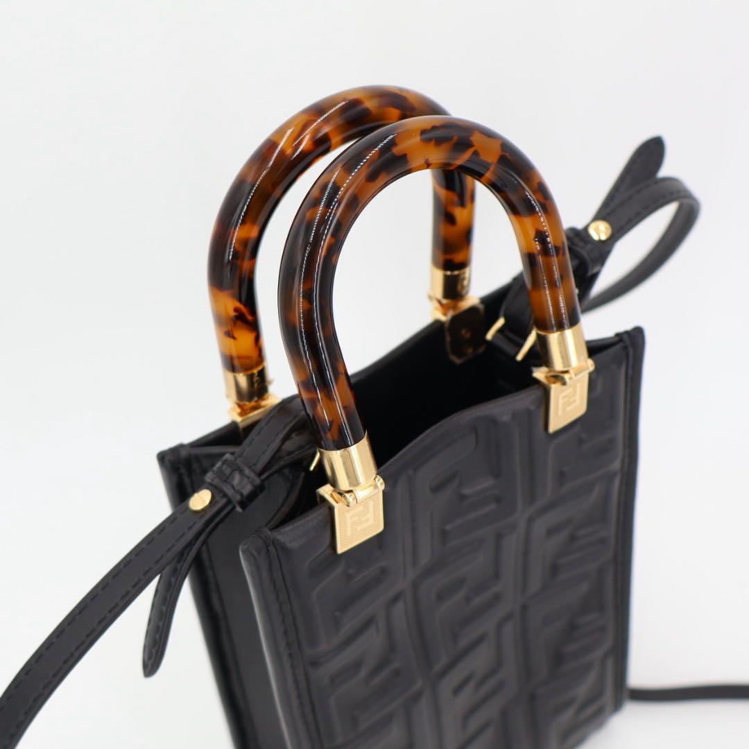 フェンディ Fendi ズッカ サンシャイン ショッパースモール レザー 2WAYハンドバッグ ブラック