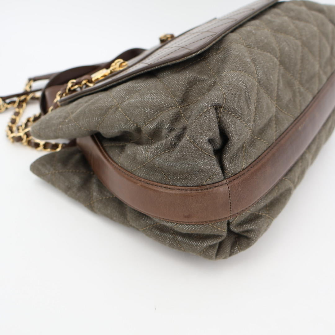 シャネル CHANELショルダーバッグ ヴィンテージカーフ×デニム ココチャーム 巾着 ブラウン×グレー