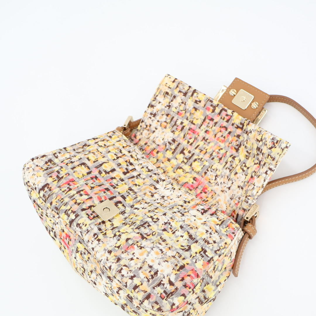 フェンディ FENDI マンマバケット ズッカ ショルダーバッグ 花柄 イエロー ブラウン キャンバス レザー