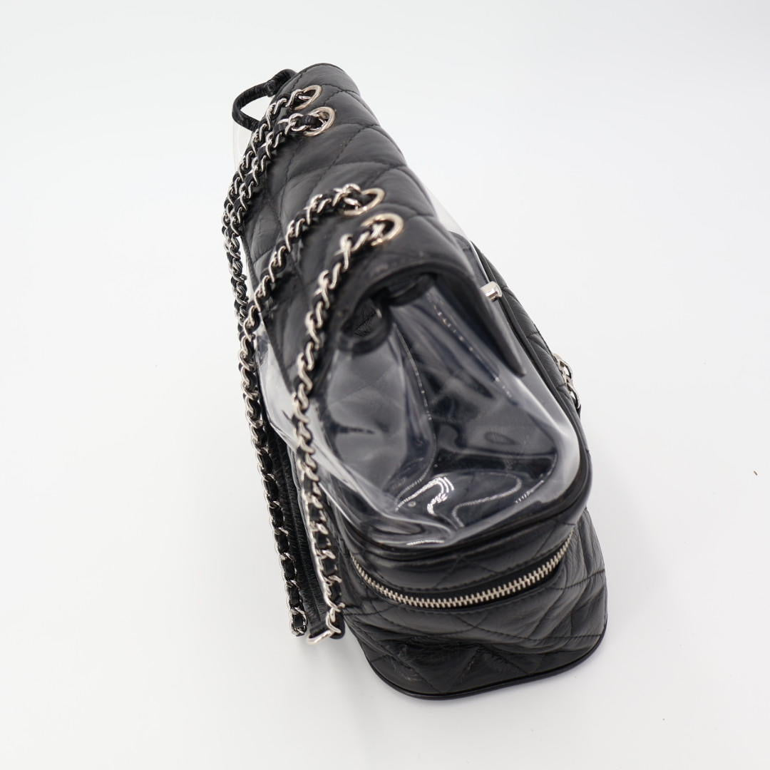 CHANEL シャネル マトラッセ クリアバックパック A57826 クリア ブラック ビニール レザー シルバー金具 リュックサック