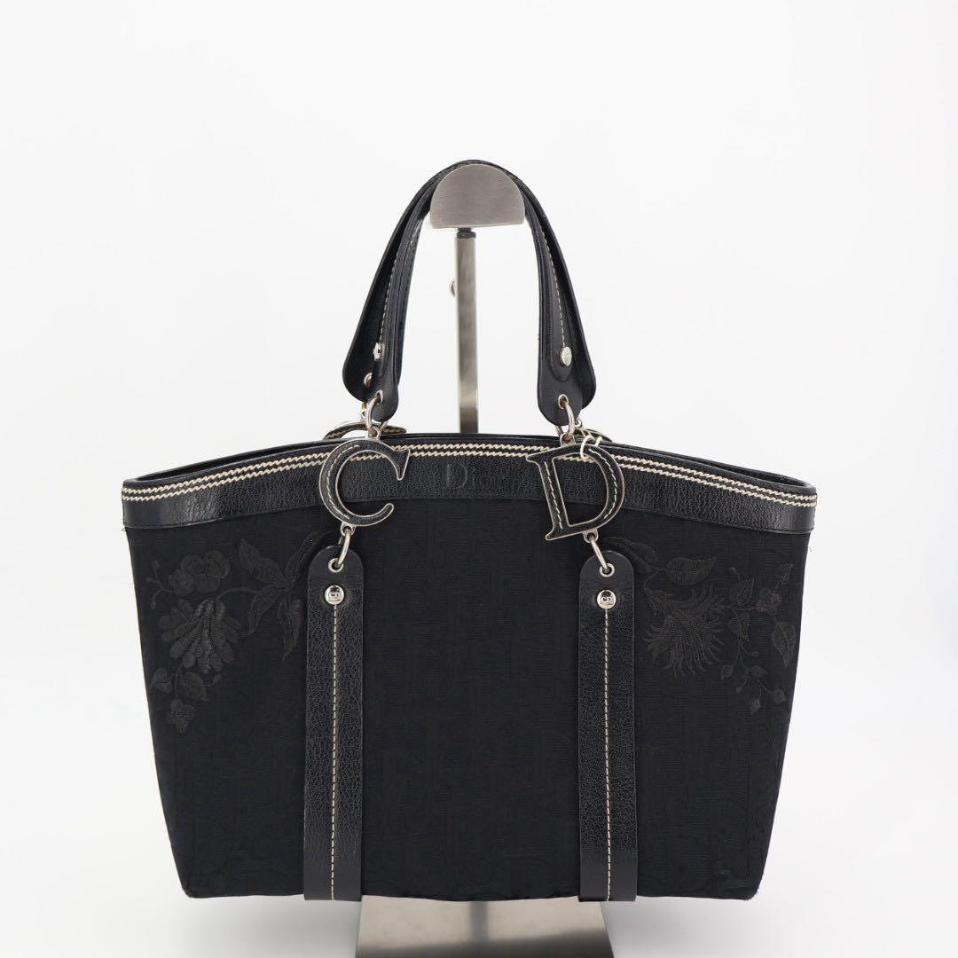 クリスチャンディオール Christian Dior トロッター フラワー 刺繍 トートバッグ ハンドバッグ