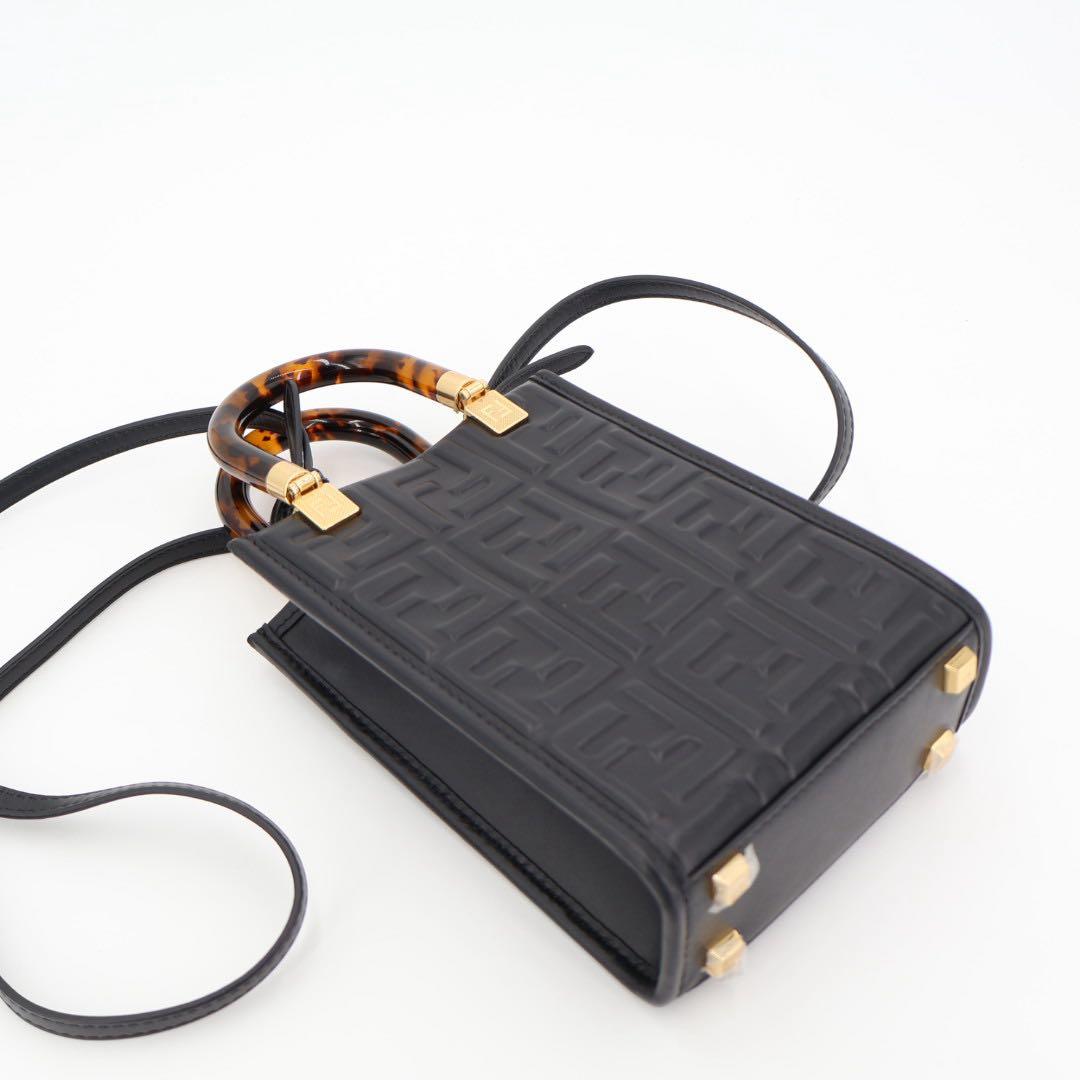 フェンディ Fendi ズッカ サンシャイン ショッパースモール レザー 2WAYハンドバッグ ブラック