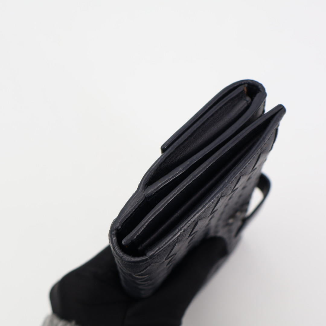 ボッテガ·ヴェネタBOTTEGA VENETA レザー イントレチャート Wホック長財布 ブラック