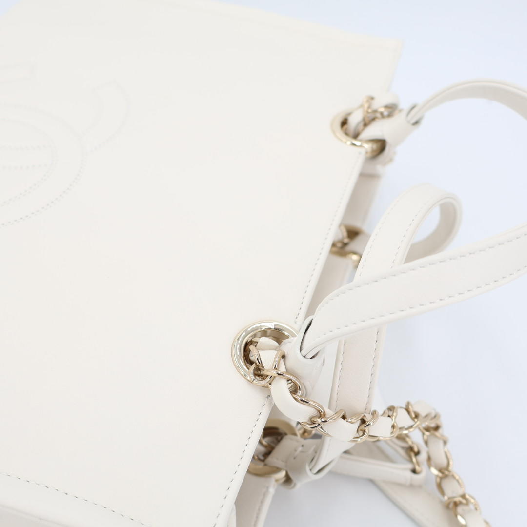 シャネル CHANEL スモールジップショップ 2WAY ホワイト AS3129 レディース トートバッグ 美品