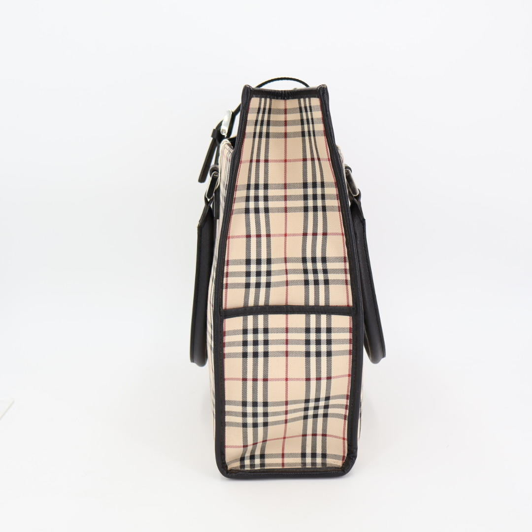 バーバリー BURBERRY ノバチェック トートバッグ ハンドバッグ キャンバス 型押しレザー ベージュ 赤 レッド ブラック 黒 ホワイト 白