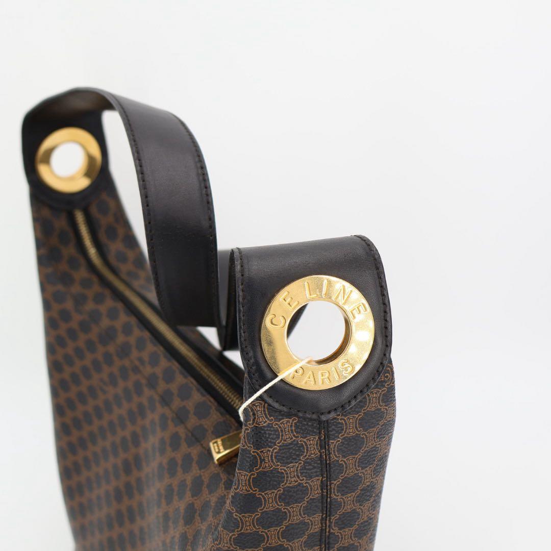 セリーヌ CELINE ワンショルダーバッグ 黒マカダム サークルロゴ 肩掛け 茶