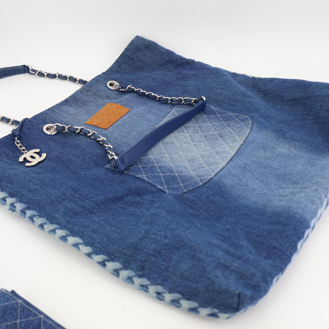 シャネルCHANELデニムチェーントートバッグレディース 美品