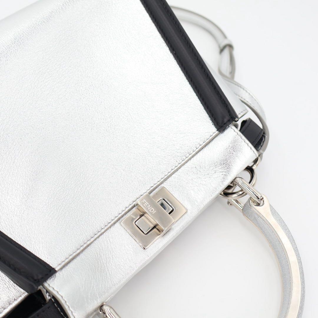 フェンディ Fendi ピーカブー アイコニック ハンドバッグ レザー シルバー ブラック 2WAY