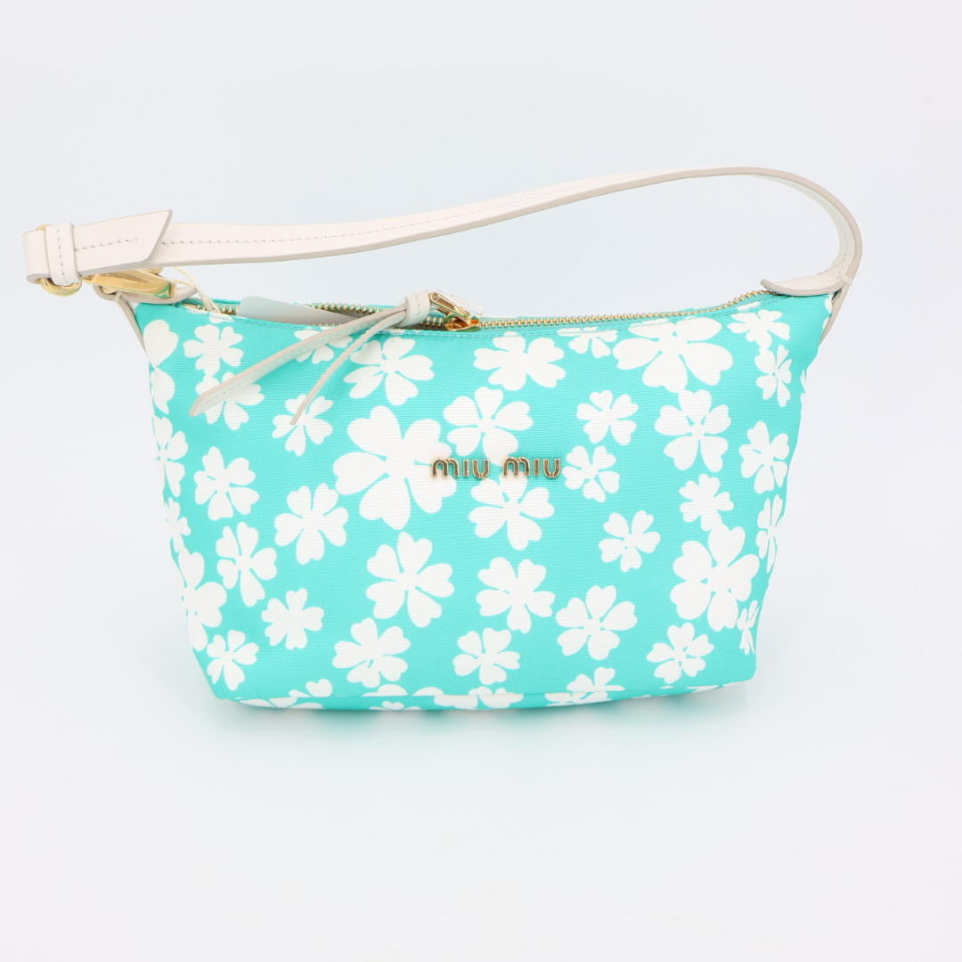 ミュウミュウ MIU MIU ハンドバッグ スプリット フラワー 総柄 ナイロン 5NE841 Miu Miu ポーチ 花柄 白
