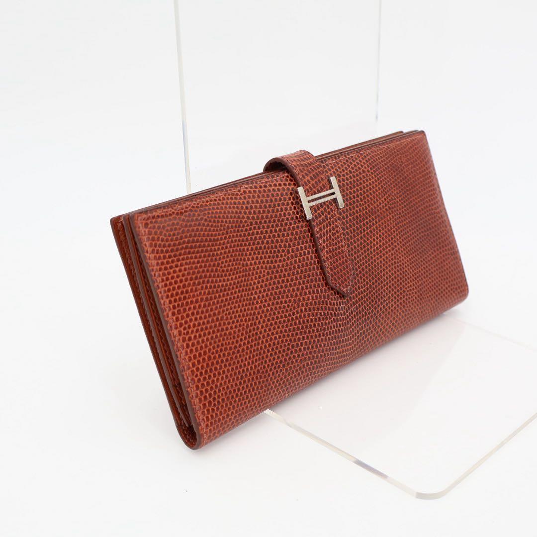 エルメス HERMES べアンスフレ 長財布 ボルドー リザード