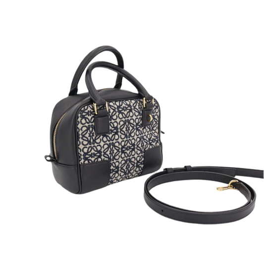 ロエベ LOEWE アマソナ16 ネイビー ブラック ゴールド金具 A039N21X03 カーフ アナグラムジャガード レディース ハンドバッグ