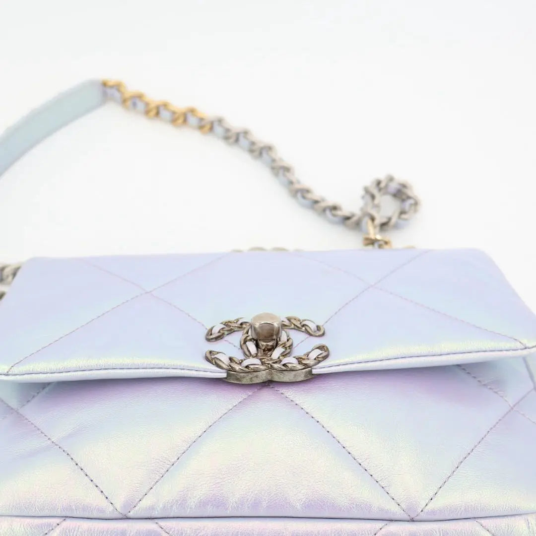 シャネル CHANEL シャネル19 カーフ 2WAYショルダーバッグ オーロラ シルバー金具 ICチップあり B07690